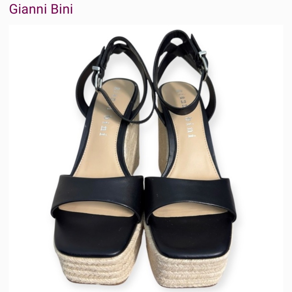 Gianni Bini Senna‎ Leather Jute Platform Wedge Sandals Size 9 - Picture 2 of 6